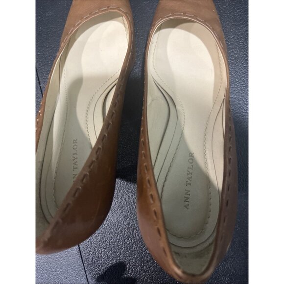 Ann Taylor Heels 8M Brown Leather Stiletto Pointed Pump Stitch Elegant Career - Picture 9 of 9
